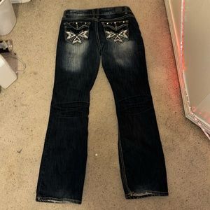Bootcut graphic pocket dark blue jeans